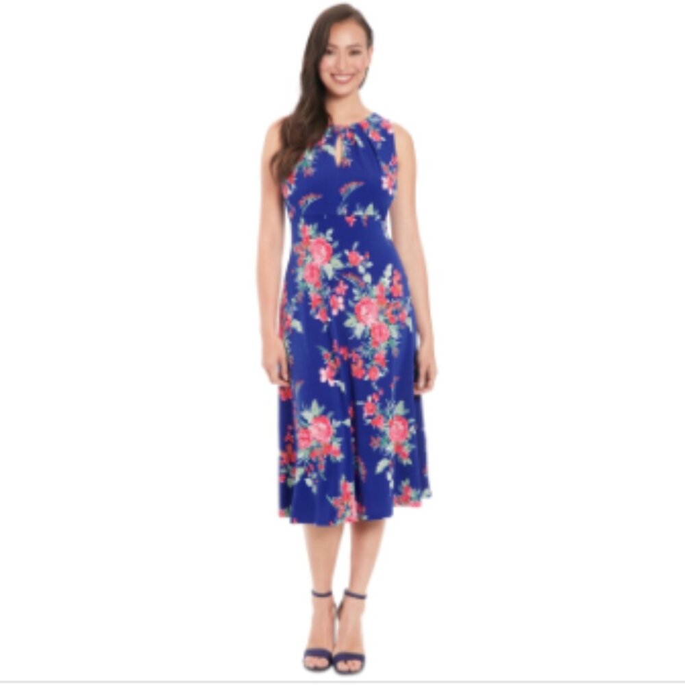 London Times Women's Floral-Print Fit & Flare Dress - Navy Pink